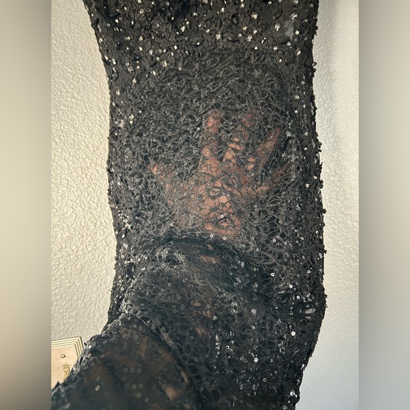 Black lace and sequined dress, completely sheer except for the bust area. Size S - Picture 3 of 16